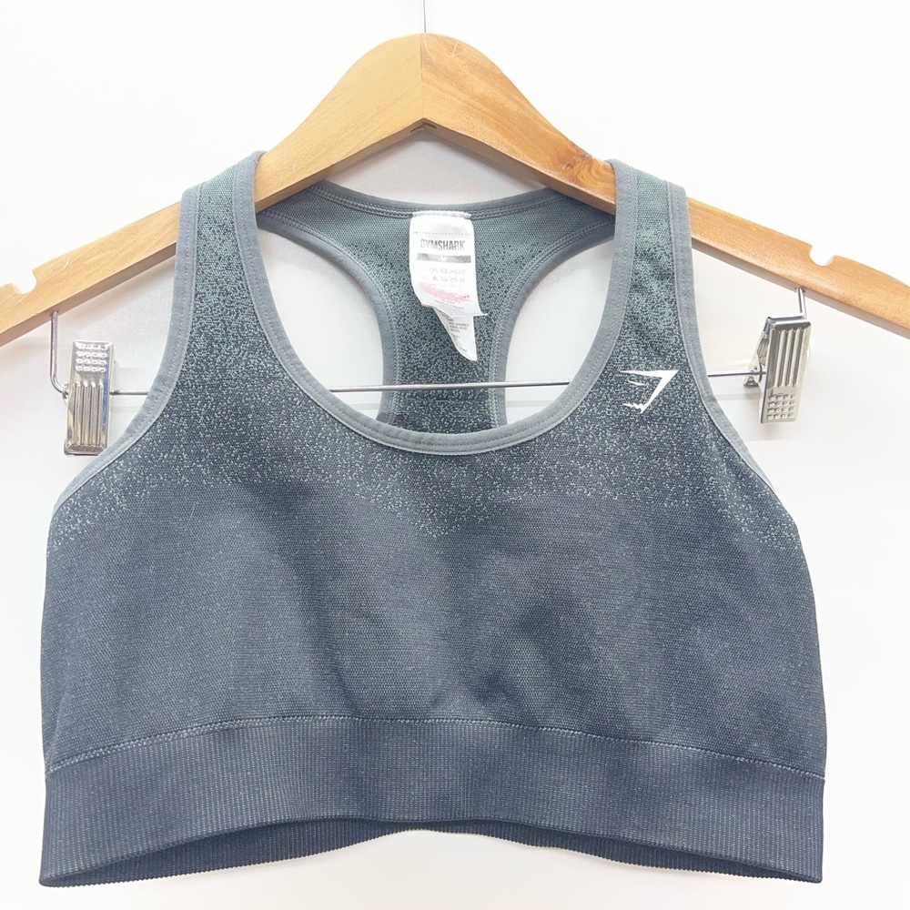 Gymshark Adapt Ombre‎ Seamless Sports Bra in a charcoal/grey color.